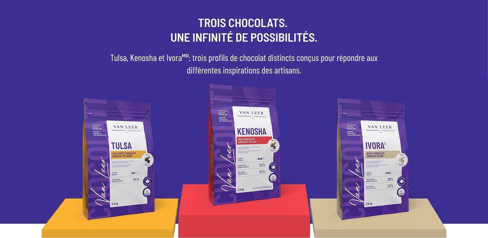 Bags of Van Leer Tulsa, Kenosha, and Ivora Chocolate