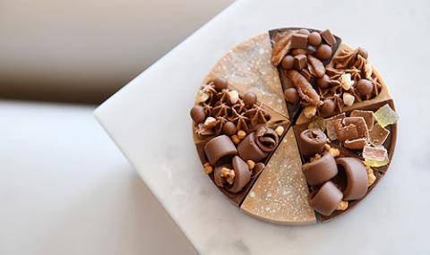 chocolate t'art made with guanduja, lemon and caramel by martin diez