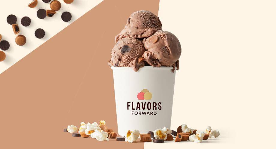 Pint of chocolate ice cream on a multi-color background